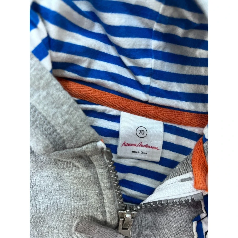 Hanna Andersson Gray French Terry‎ Hoodie Sweatshirt  Size 70 US 6-12 months